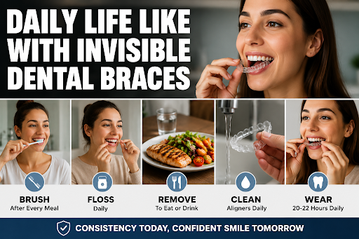 Daily like like with invisible dental braces